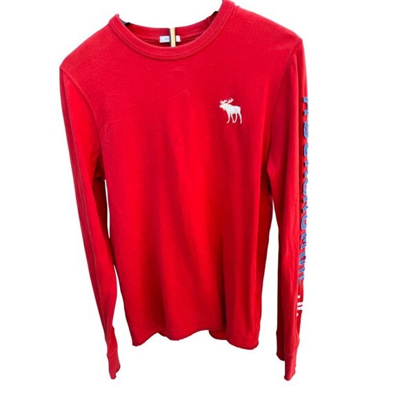 Vintage Abercrombie & Fitch Red Long Sleeve Muscle Fit Shirt M Embrodered Logo - Picture 1 of 11